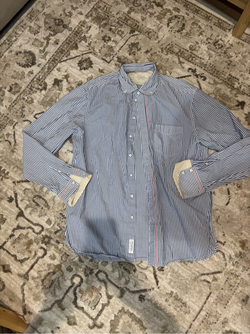Rag & Bone Striped Blue Button-Down Men's Shirt - With Side Splits